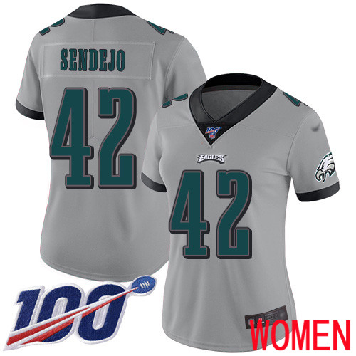 Women Philadelphia Eagles #42 Andrew Sendejo Limited Silver Inverted Legend NFL Jersey 100th Season->women nfl jersey->Women Jersey